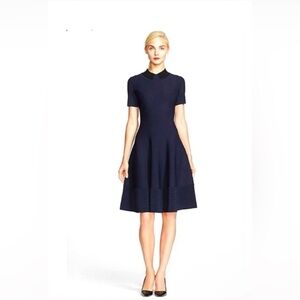 KATE SPADE Tromp L'oeil Fit & Flare Navy/Black Stretch Knit Dress - Large - EUC